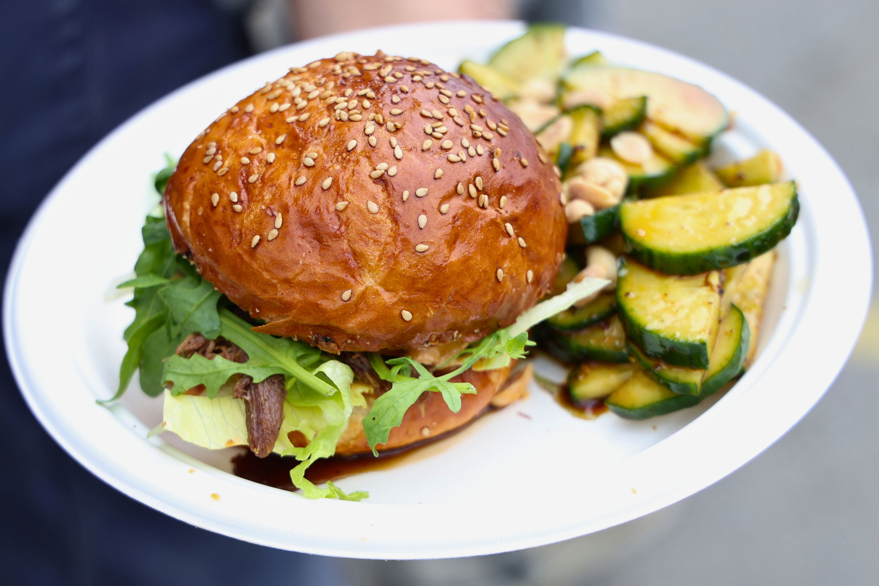 Brioche Bun with Sichuan Roastbeef & Cucumber Peanut Salad